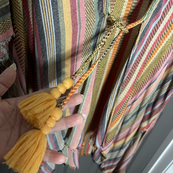 True Craft Oversized Boho Kimono Multicolor Stripe Fringe Tassels Tie XS/S - Picture 6 of 9